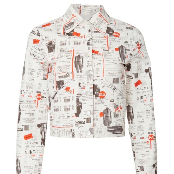 Miaou Jackets & Blazers - MIAOU Lex Newsprint Athleisure Jacket White, Black, & Orange